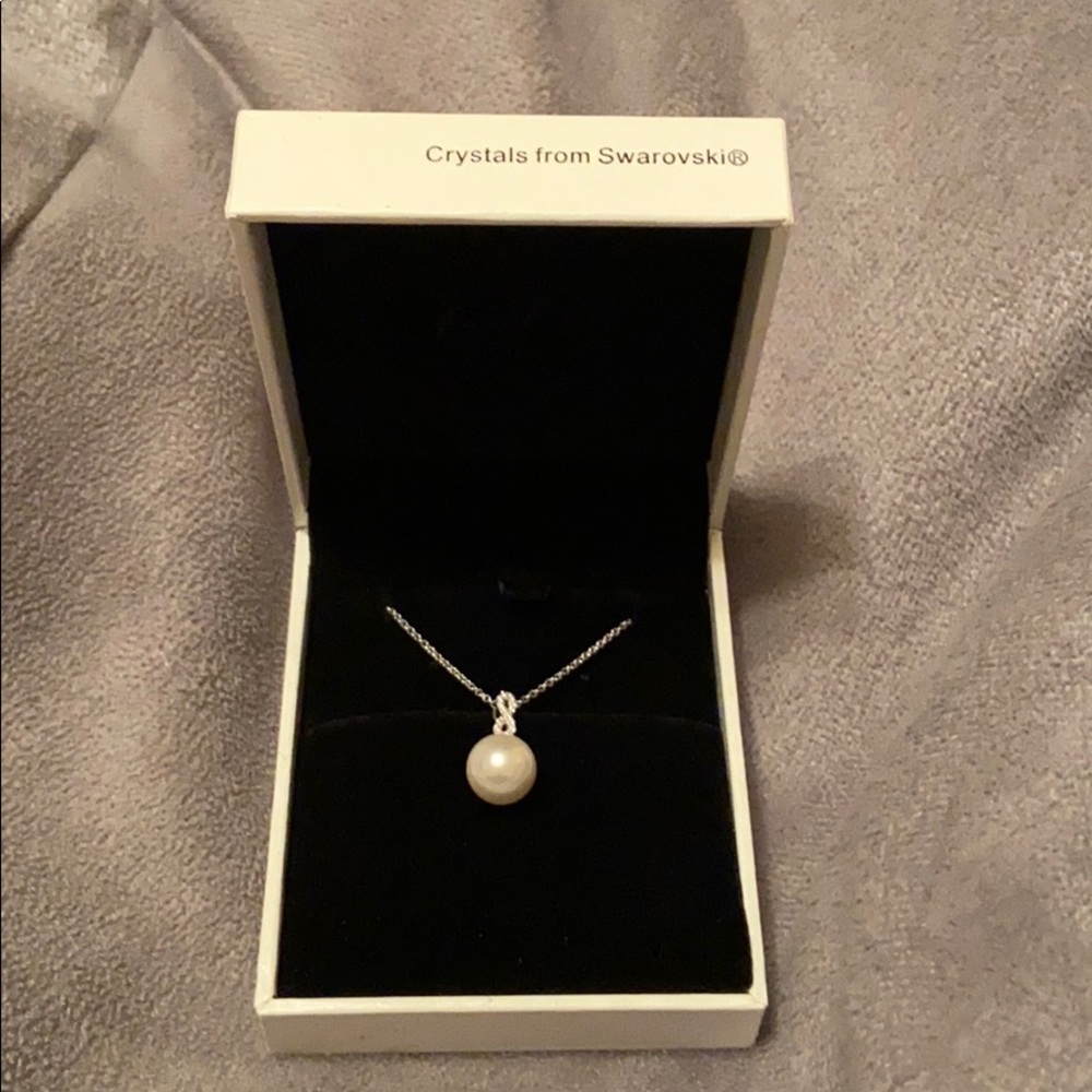Swarovski Silver Necklace with White Pearl